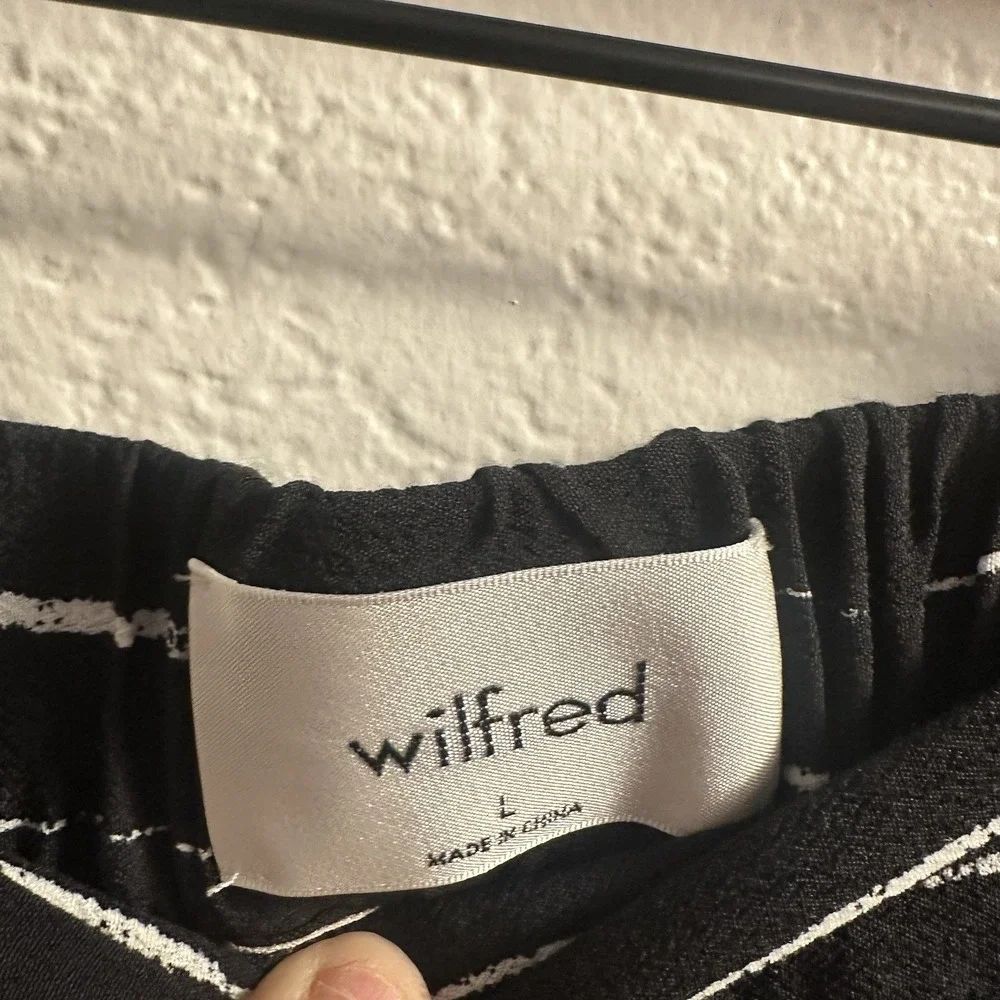 Aritzia‎ Wilfred Faun Black Stripe Viscose Rayon Wide Leg Pants Size L